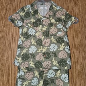 dip Kids Matching Set Green Leaf Print with Pink, Blue, and Yellow Accents